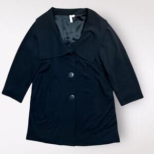 Frenchi Collared Buttoned Mid Length Coat Womens Medium Black